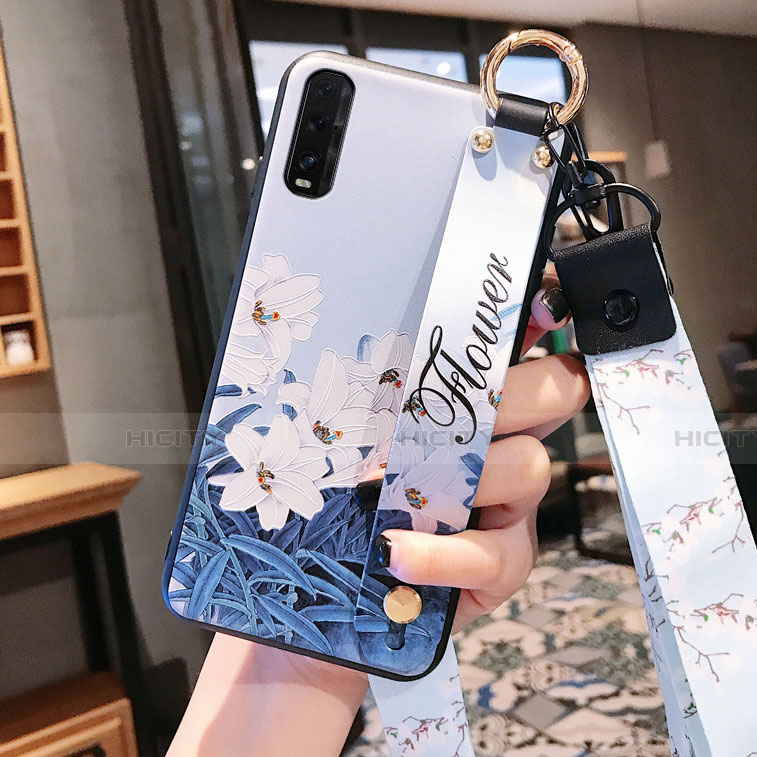 Funda Silicona Gel Goma Flores Carcasa K01 para Oppo Find X2 Azul Cielo