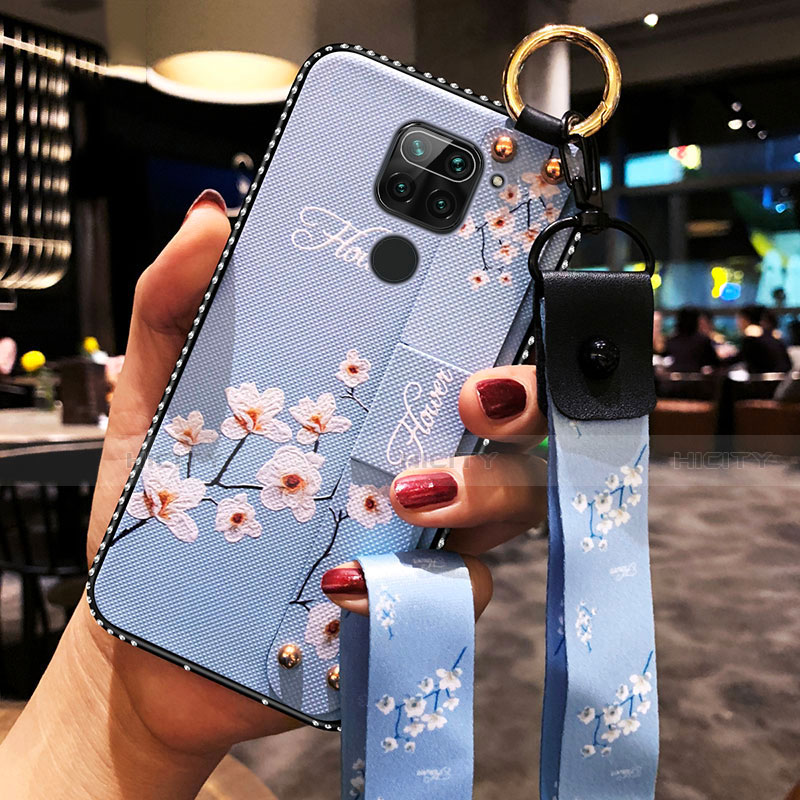 Funda Silicona Gel Goma Flores Carcasa K01 para Xiaomi Redmi Note 9 Azul Cielo