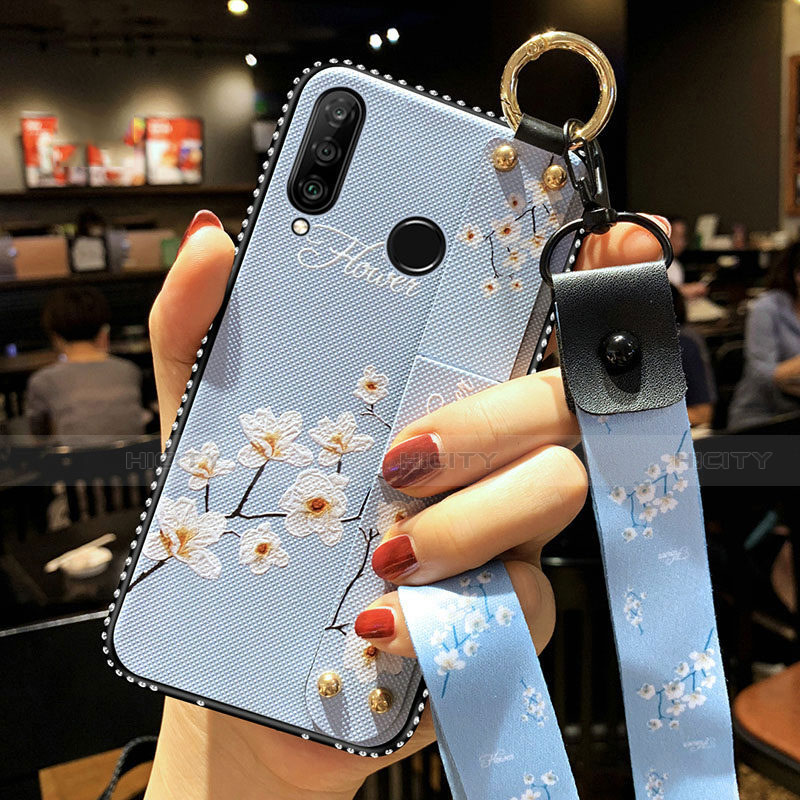 Funda Silicona Gel Goma Flores Carcasa K02 para Huawei P Smart+ Plus (2019) Azul Cielo