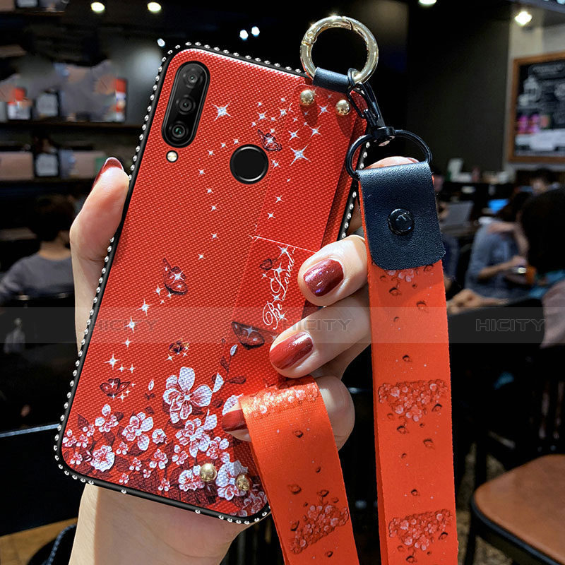 Funda Silicona Gel Goma Flores Carcasa K02 para Huawei P Smart+ Plus (2019) Rojo