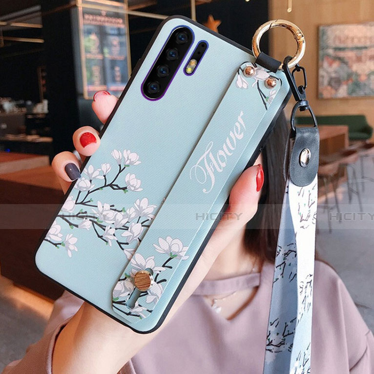 Funda Silicona Gel Goma Flores Carcasa K02 para Huawei P30 Pro Cian