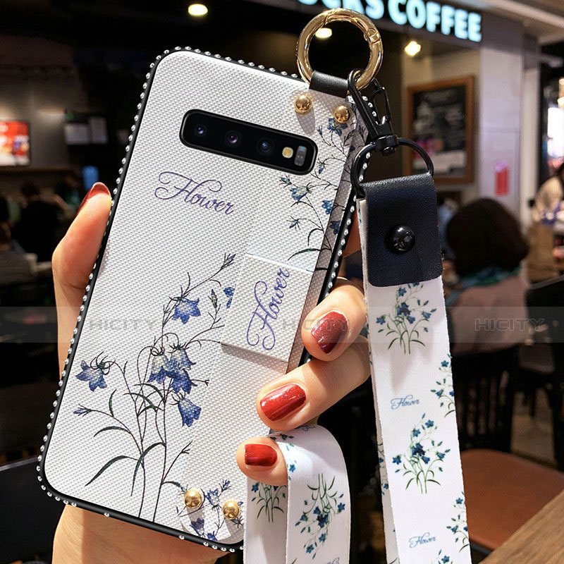 Funda Silicona Gel Goma Flores Carcasa K02 para Samsung Galaxy S10 Plus Blanco