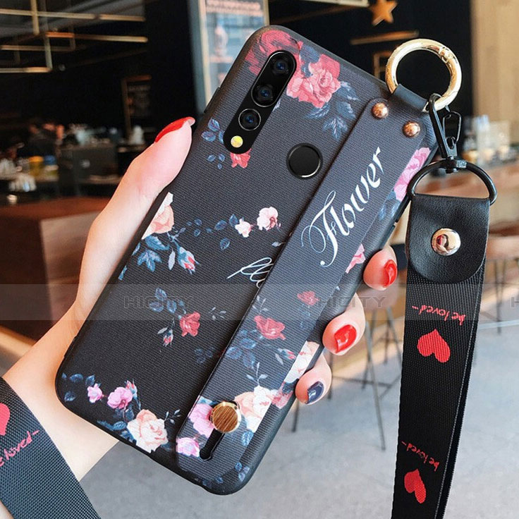 Funda Silicona Gel Goma Flores Carcasa K03 para Huawei Honor 20E Negro