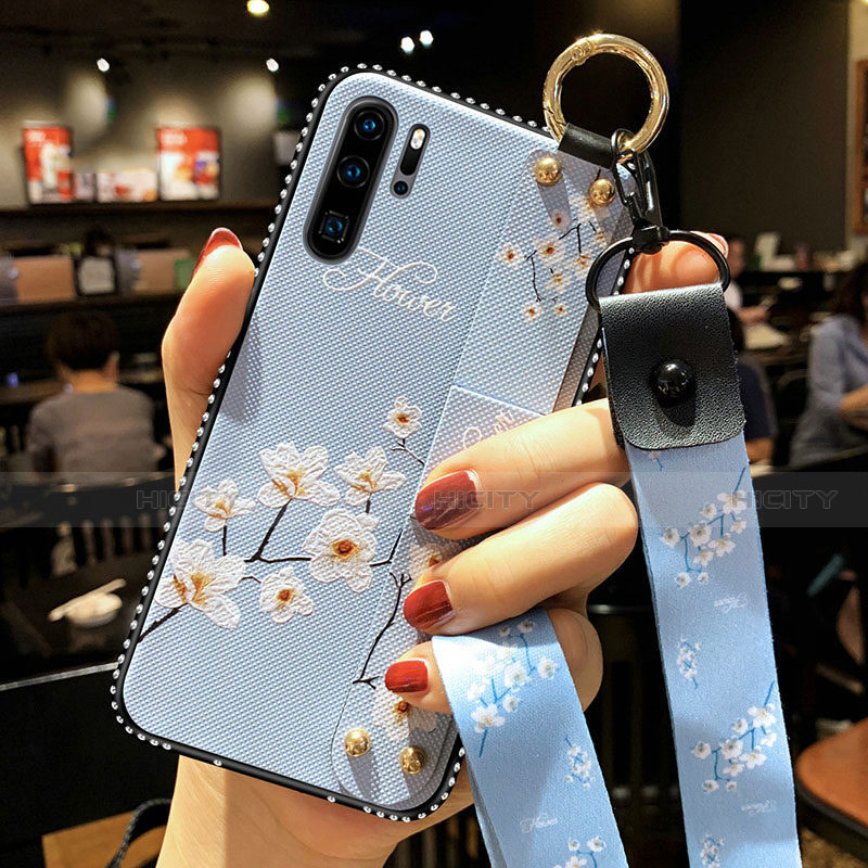 Funda Silicona Gel Goma Flores Carcasa K04 para Huawei P30 Pro Azul Cielo