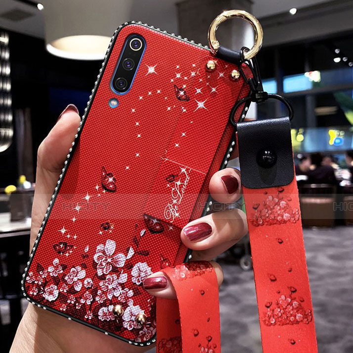 Funda Silicona Gel Goma Flores Carcasa K05 para Xiaomi Mi A3 Rojo