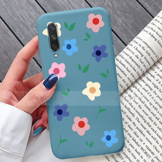 Funda Silicona Gel Goma Flores Carcasa K07 para Xiaomi Mi A3 Azul