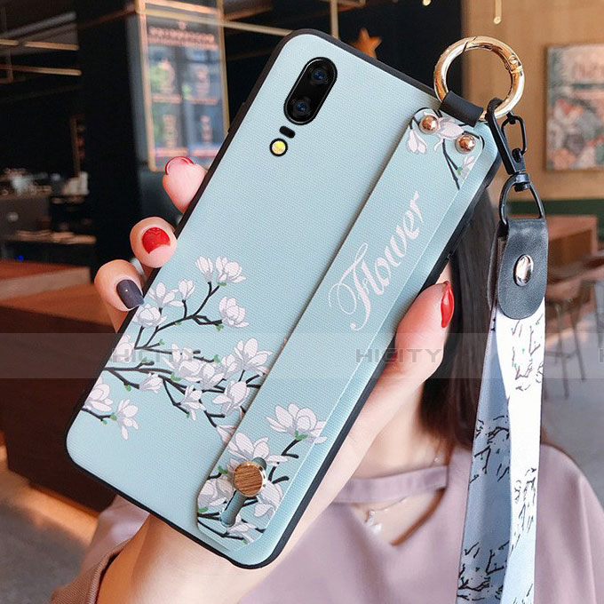 Funda Silicona Gel Goma Flores Carcasa K08 para Huawei P20 Cian