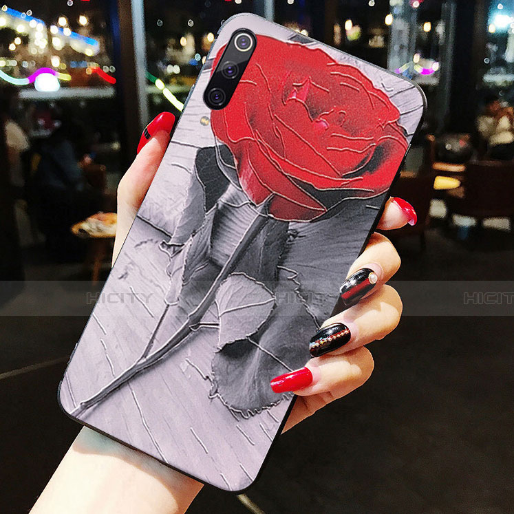 Funda Silicona Gel Goma Flores Carcasa K08 para Xiaomi Mi A3 Rojo