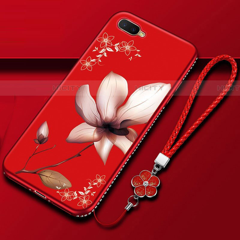 Funda Silicona Gel Goma Flores Carcasa M02 para Oppo RX17 Neo Rojo Rosa