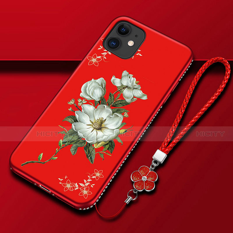 Funda Silicona Gel Goma Flores Carcasa para Apple iPhone 12 Rojo