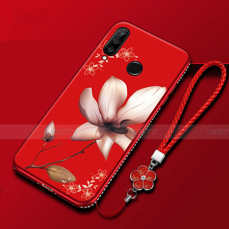 Funda Silicona Gel Goma Flores Carcasa para Huawei Honor 20E Rojo