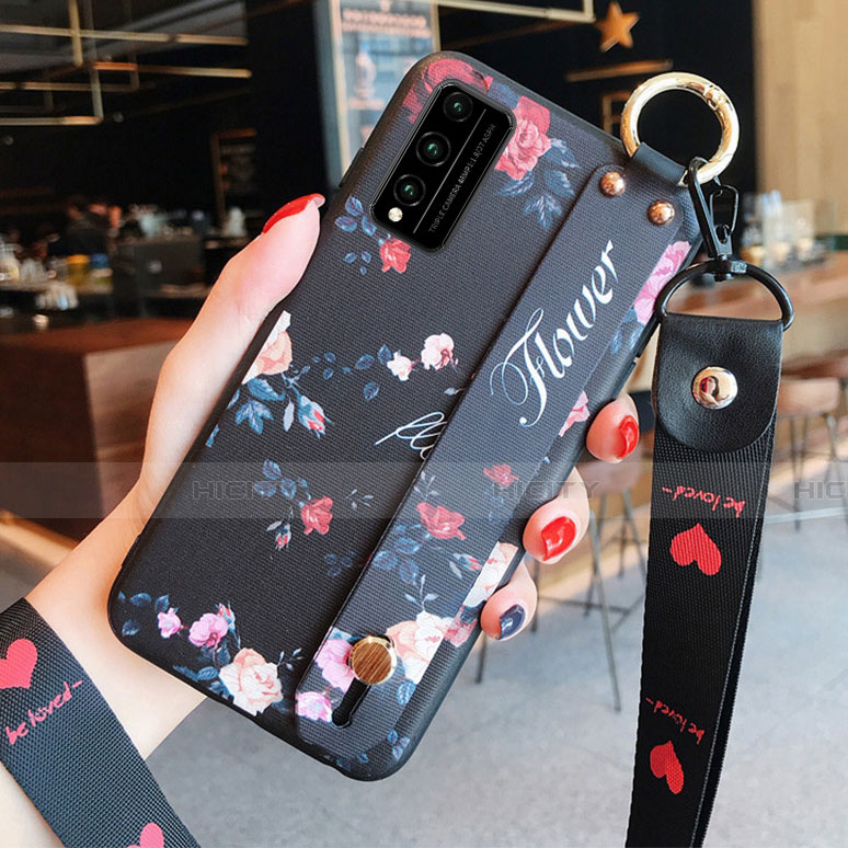 Funda Silicona Gel Goma Flores Carcasa para Huawei Honor Play4T Pro Negro