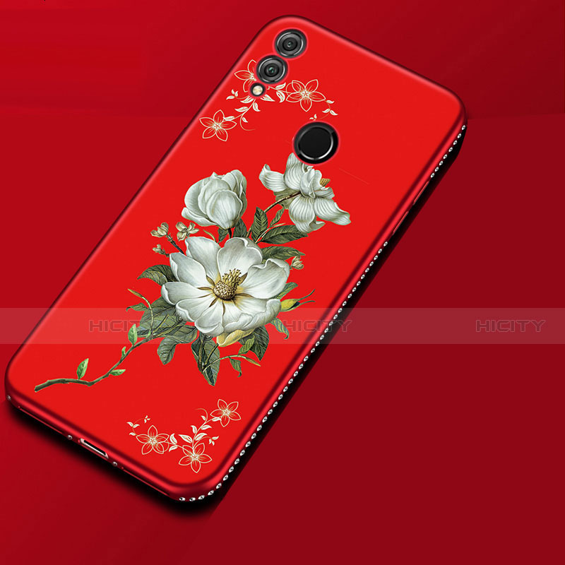 Funda Silicona Gel Goma Flores Carcasa para Huawei Honor V10 Lite Rojo