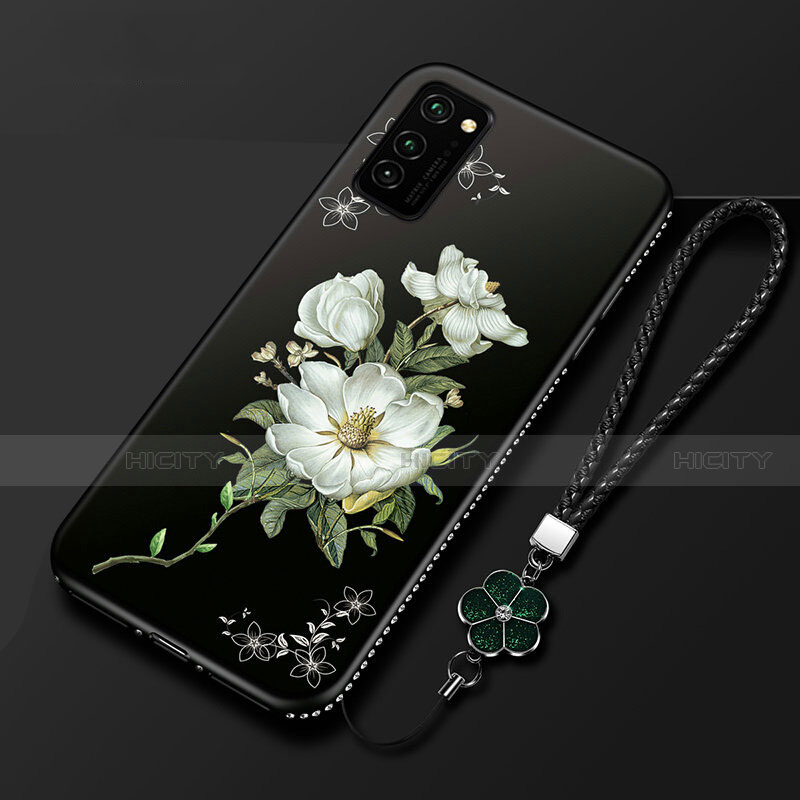 Funda Silicona Gel Goma Flores Carcasa para Huawei Honor V30 5G Negro