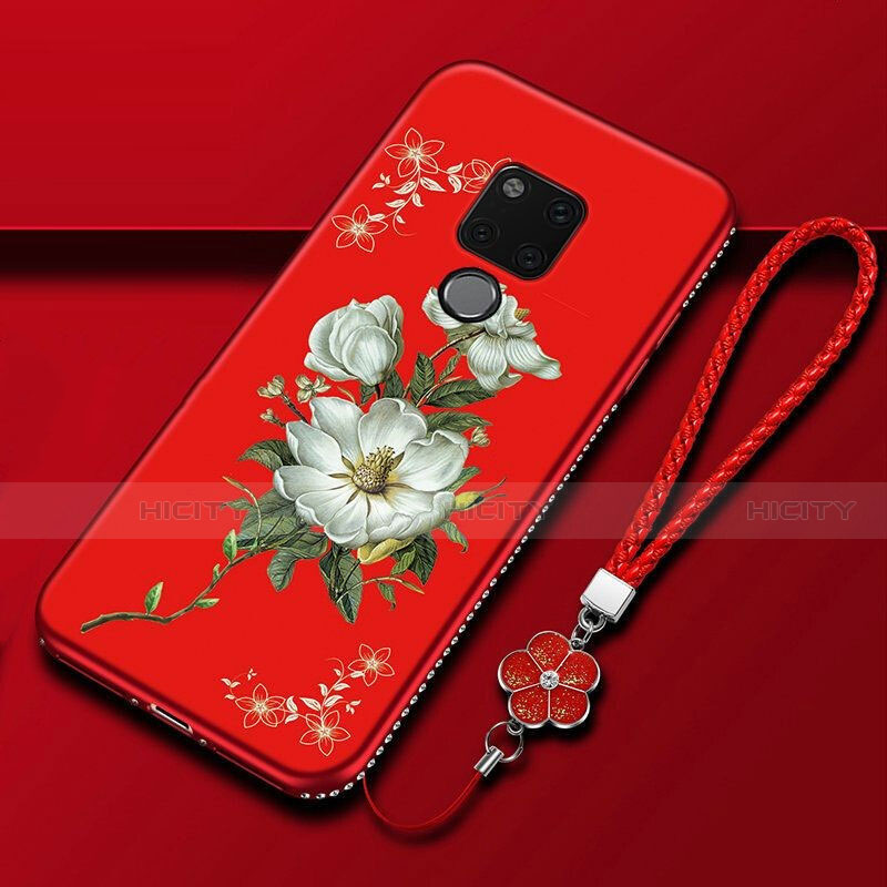 Funda Silicona Gel Goma Flores Carcasa para Huawei Mate 20 X 5G Rojo