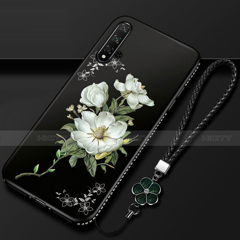 Funda Silicona Gel Goma Flores Carcasa para Huawei Nova 5 Pro Blanco