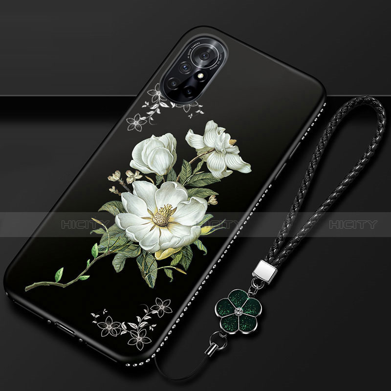 Funda Silicona Gel Goma Flores Carcasa para Huawei Nova 8 5G Negro