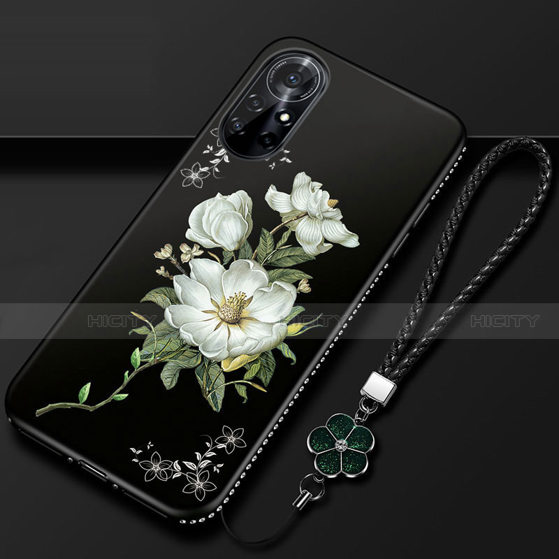 Funda Silicona Gel Goma Flores Carcasa para Huawei Nova 8 Pro 5G Negro