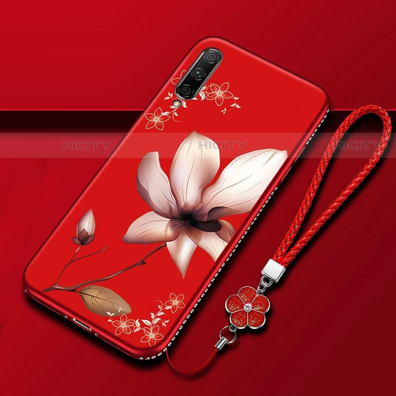 Funda Silicona Gel Goma Flores Carcasa para Huawei P Smart Pro (2019) Rojo Rosa