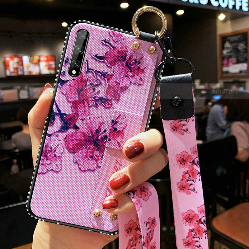 Funda Silicona Gel Goma Flores Carcasa para Huawei P smart S Morado