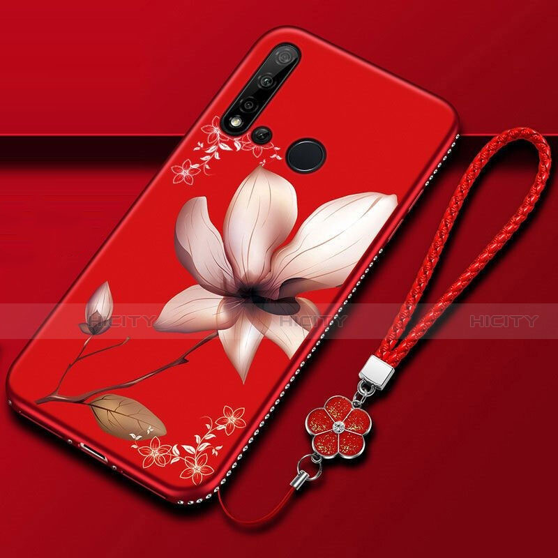 Funda Silicona Gel Goma Flores Carcasa para Huawei P20 Lite (2019) Rojo Rosa