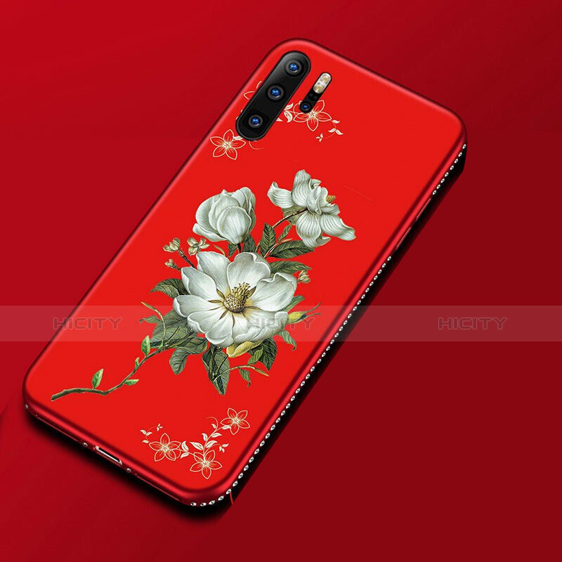 Funda Silicona Gel Goma Flores Carcasa para Huawei P30 Pro Rojo Rosa