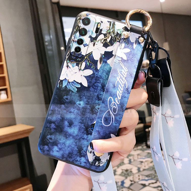 Funda Silicona Gel Goma Flores Carcasa para Huawei P40 Lite 5G Azul