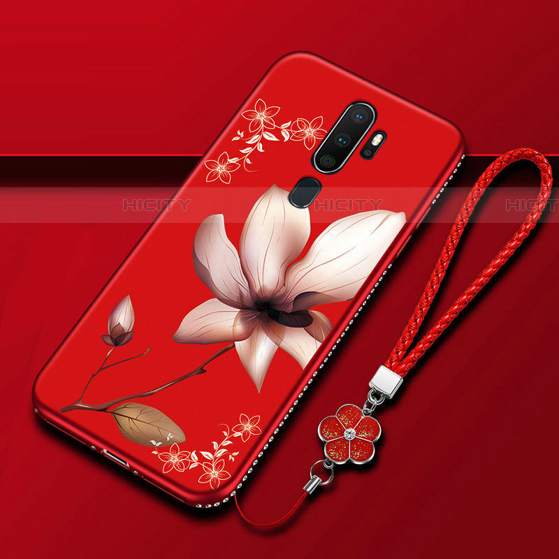 Funda Silicona Gel Goma Flores Carcasa para Oppo A11 Rojo Rosa