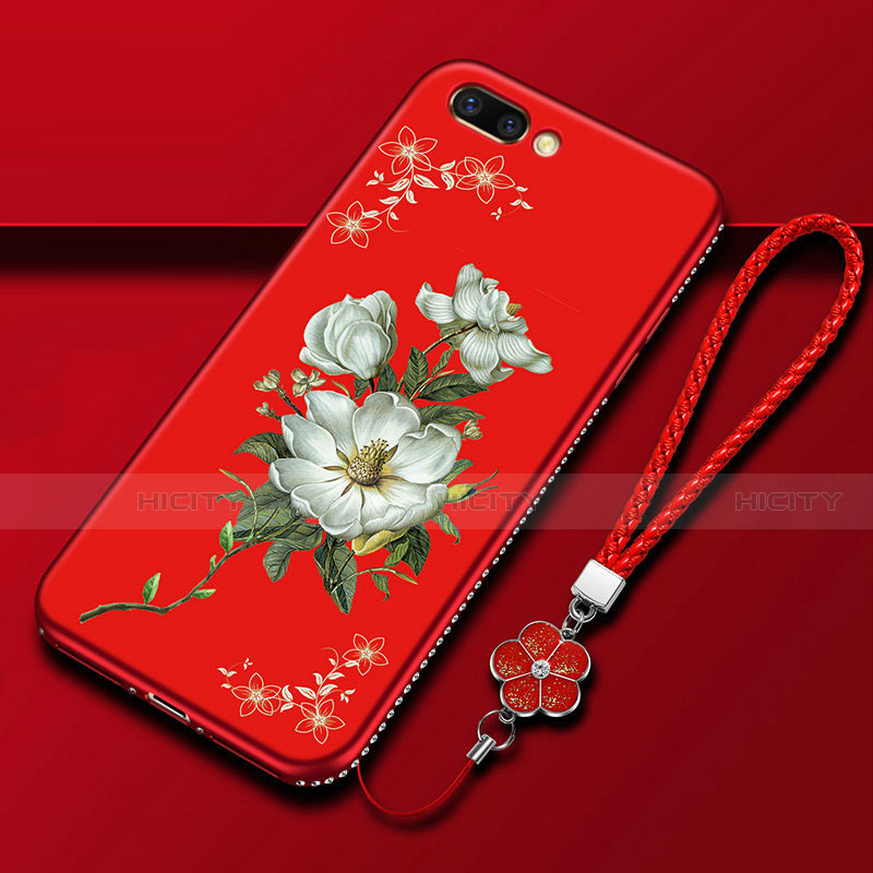 Funda Silicona Gel Goma Flores Carcasa para Oppo A12e Rojo