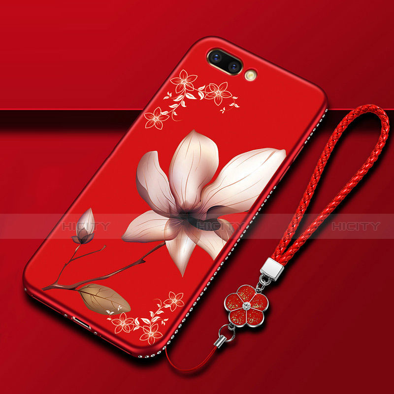 Funda Silicona Gel Goma Flores Carcasa para Oppo A5 Rojo Rosa