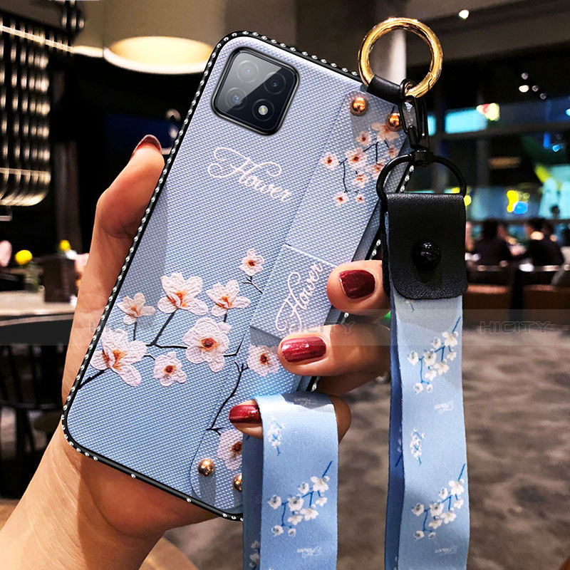 Funda Silicona Gel Goma Flores Carcasa para Oppo A72 5G Azul Claro