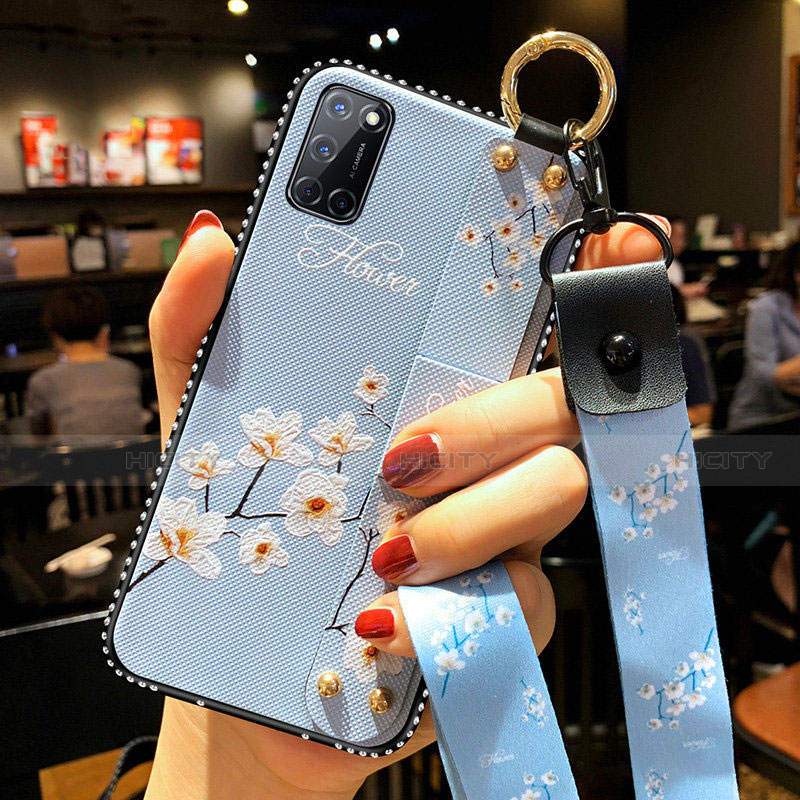 Funda Silicona Gel Goma Flores Carcasa para Oppo A92 Azul Cielo