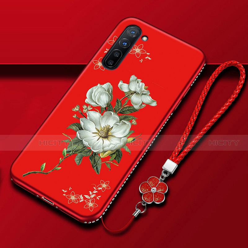 Funda Silicona Gel Goma Flores Carcasa para Oppo F15 Rojo