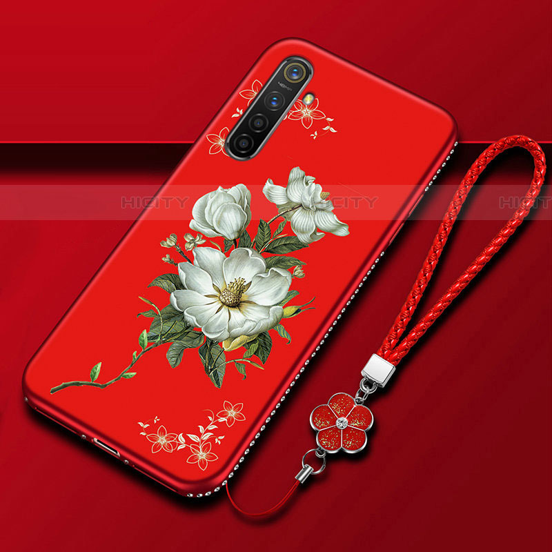 Funda Silicona Gel Goma Flores Carcasa para Oppo K5 Rojo