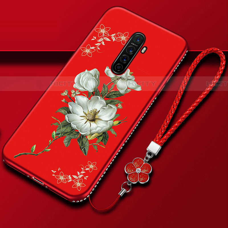 Funda Silicona Gel Goma Flores Carcasa para Oppo Reno Ace Rojo