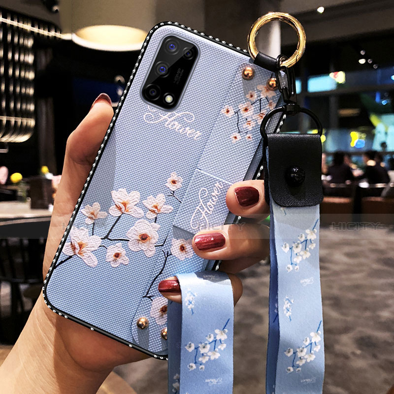 Funda Silicona Gel Goma Flores Carcasa para Realme Q2 Pro 5G Azul Claro