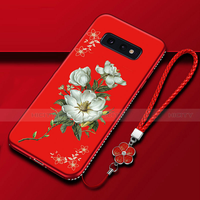 Funda Silicona Gel Goma Flores Carcasa para Samsung Galaxy S10e Rojo