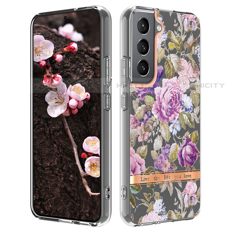 Funda Silicona Gel Goma Flores Carcasa para Samsung Galaxy S21 5G Morado