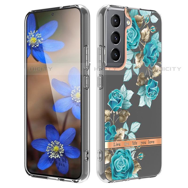 Funda Silicona Gel Goma Flores Carcasa para Samsung Galaxy S21 FE 5G Cian