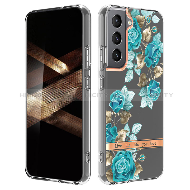 Funda Silicona Gel Goma Flores Carcasa para Samsung Galaxy S24 Plus 5G Cian