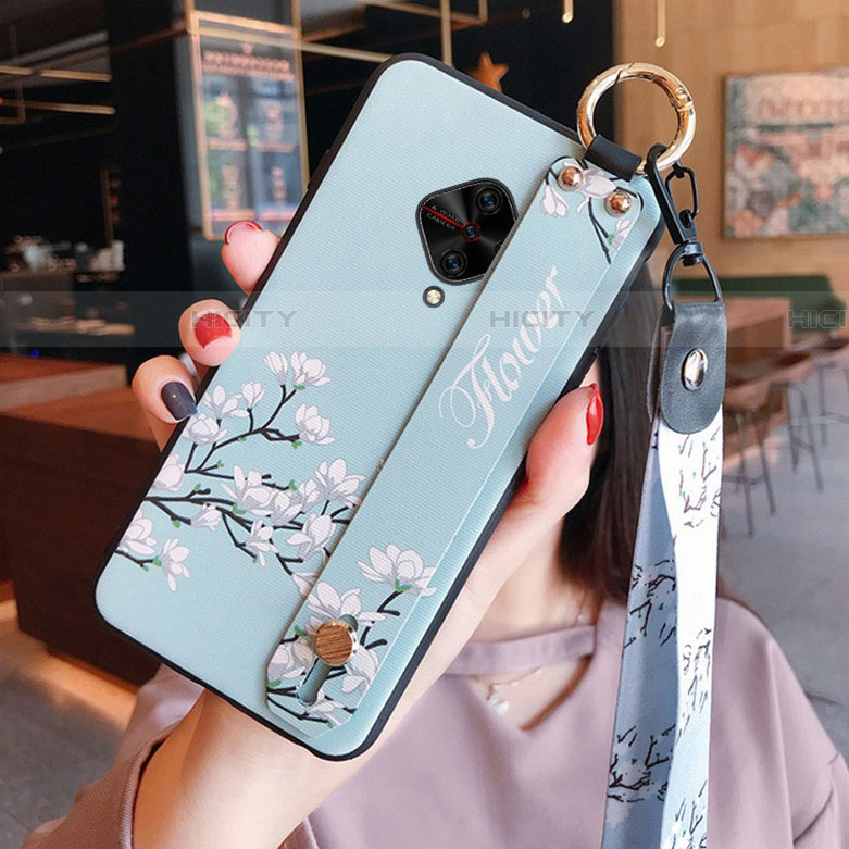 Funda Silicona Gel Goma Flores Carcasa para Vivo S1 Pro Azul Cielo