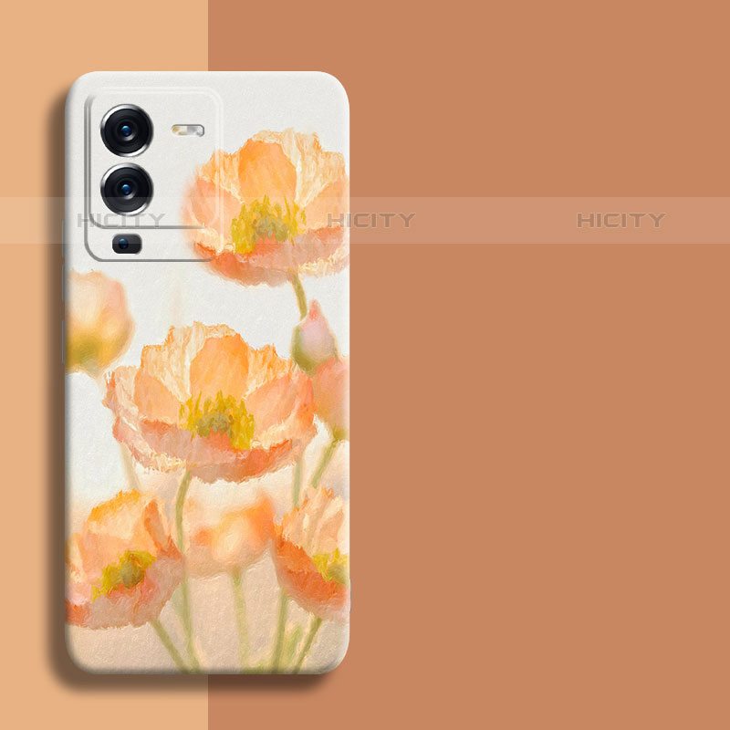 Funda Silicona Gel Goma Flores Carcasa para Vivo V25 Pro 5G Naranja