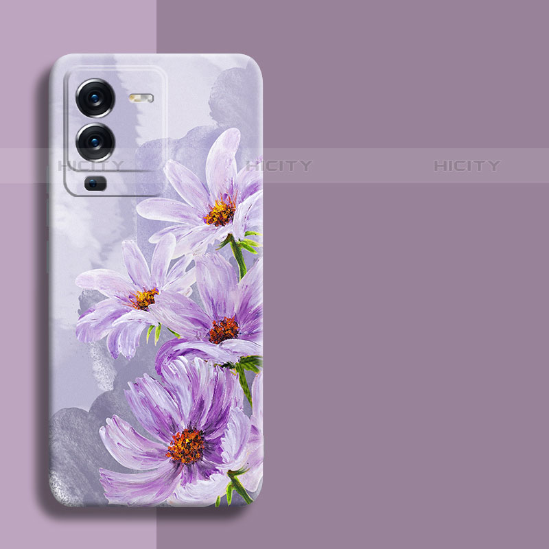 Funda Silicona Gel Goma Flores Carcasa para Vivo V25 Pro 5G Purpura Claro