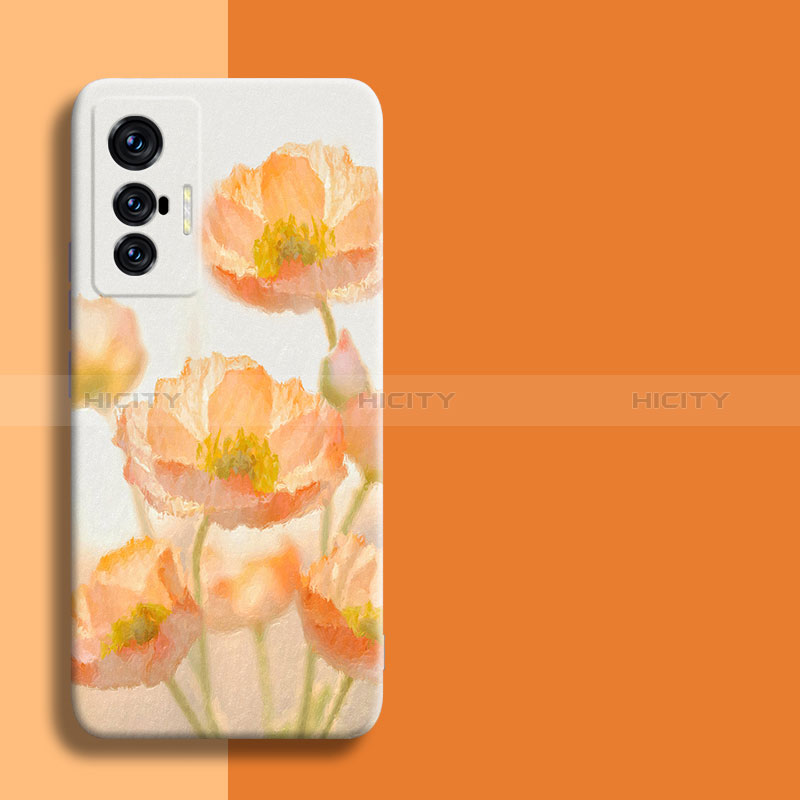 Funda Silicona Gel Goma Flores Carcasa para Vivo X70 5G Naranja