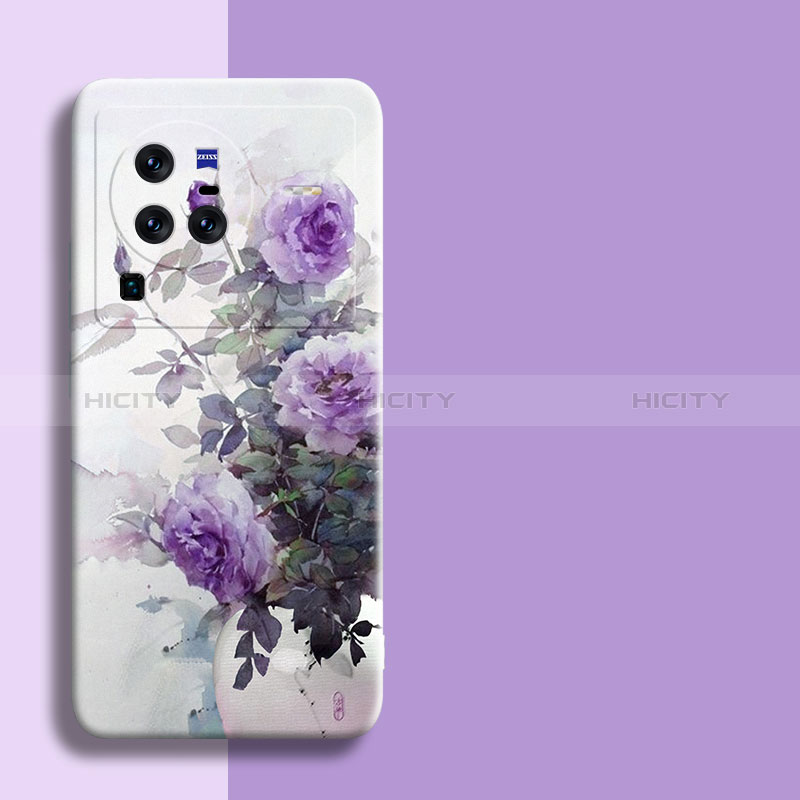 Funda Silicona Gel Goma Flores Carcasa para Vivo X80 Pro 5G Morado