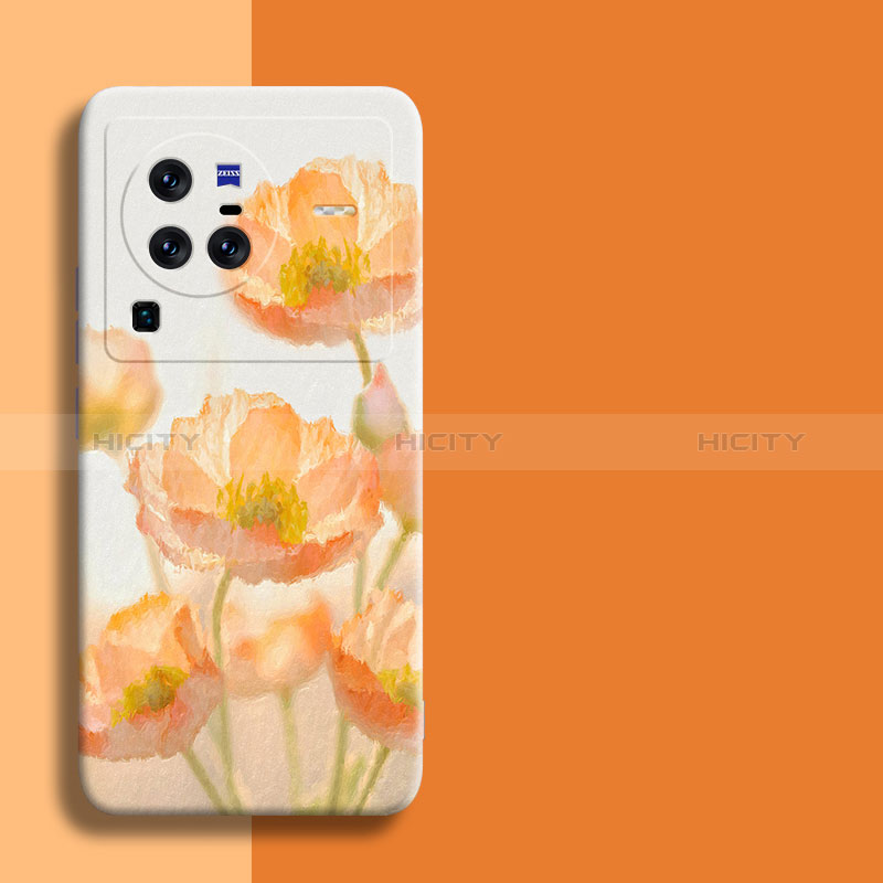 Funda Silicona Gel Goma Flores Carcasa para Vivo X80 Pro 5G Naranja