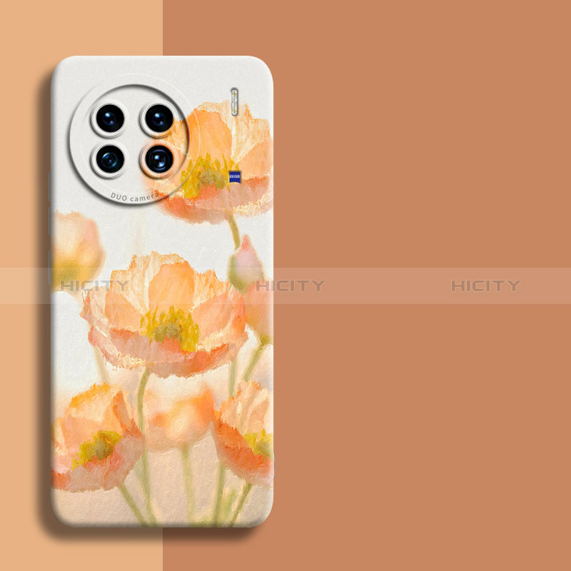 Funda Silicona Gel Goma Flores Carcasa para Vivo X90 5G Naranja