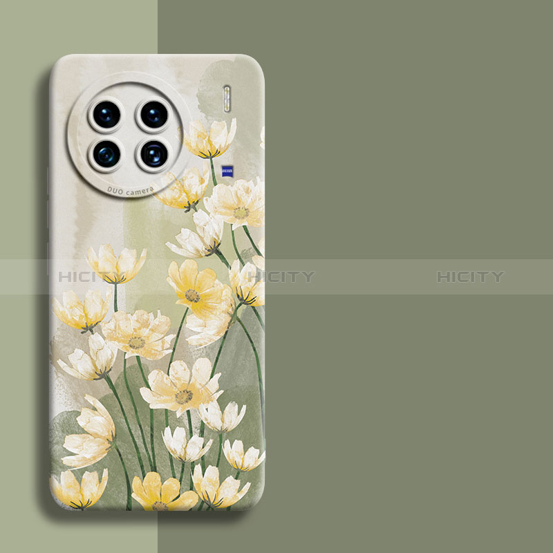 Funda Silicona Gel Goma Flores Carcasa para Vivo X90 5G Verde