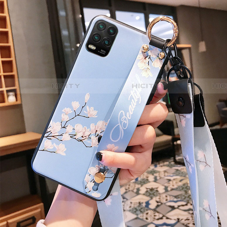 Funda Silicona Gel Goma Flores Carcasa para Xiaomi Mi 10T Lite 5G Azul Claro