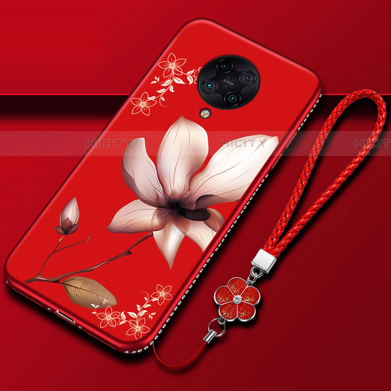 Funda Silicona Gel Goma Flores Carcasa para Xiaomi Poco F2 Pro Rojo Rosa